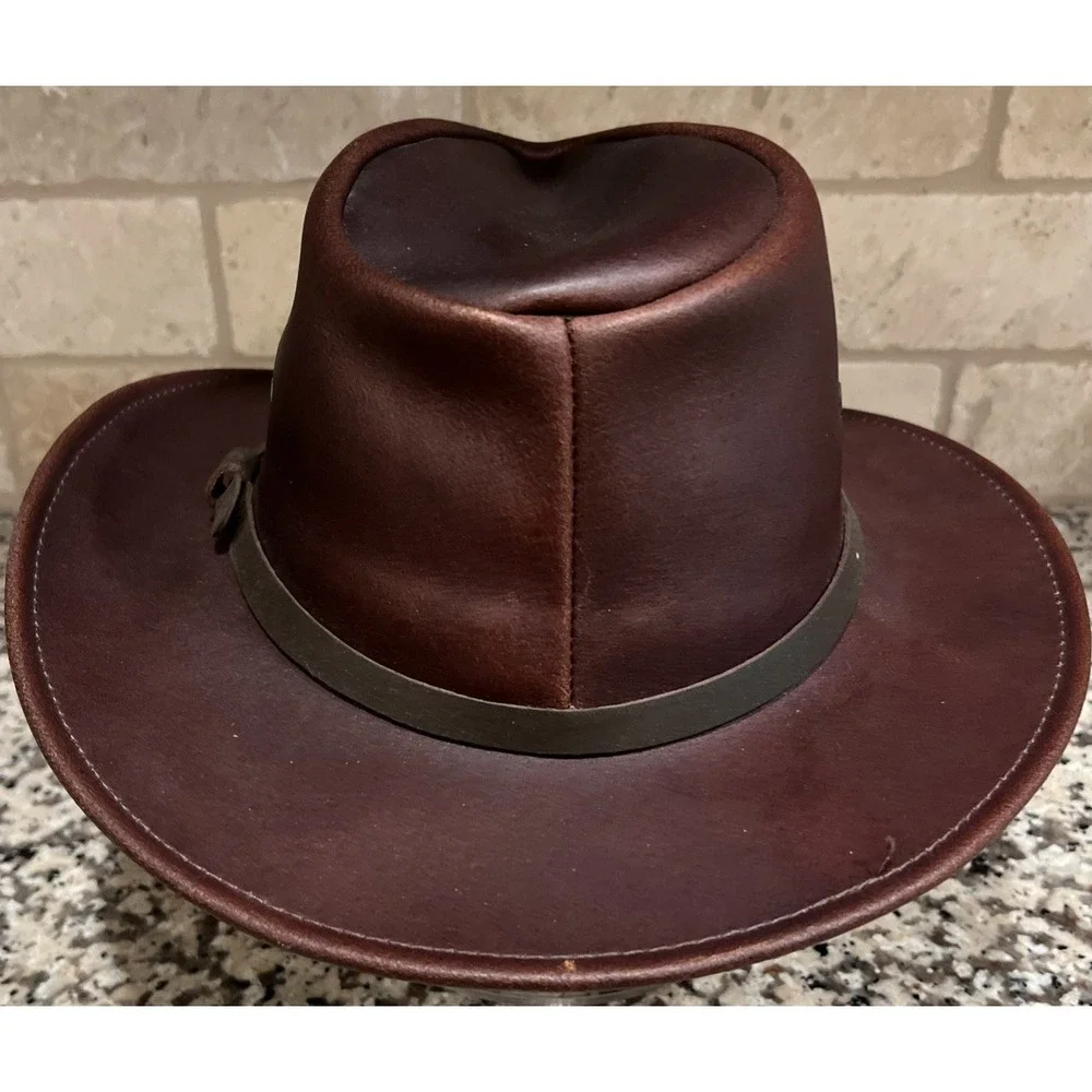 Henschel Osage Brown Cowhide Leather Safari Hat Mens Size Medium Indian Jones